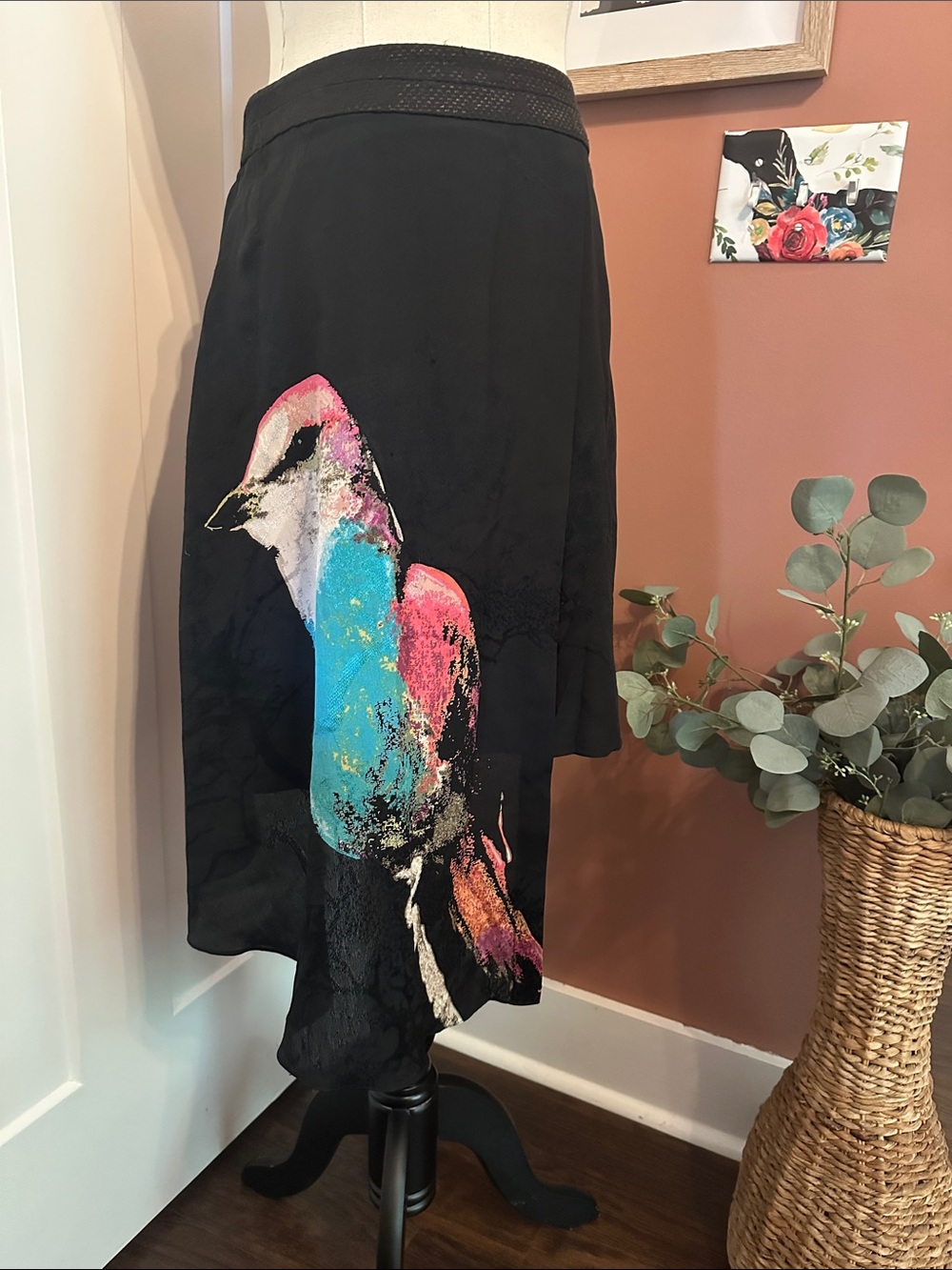 Anthropologie leifsdottir Corvida Black Asymmetrical Midi bird 4 silk skirt - Picture 14 of 14